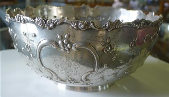 Continental 800 standard silver bowl embossed with flowers, crested